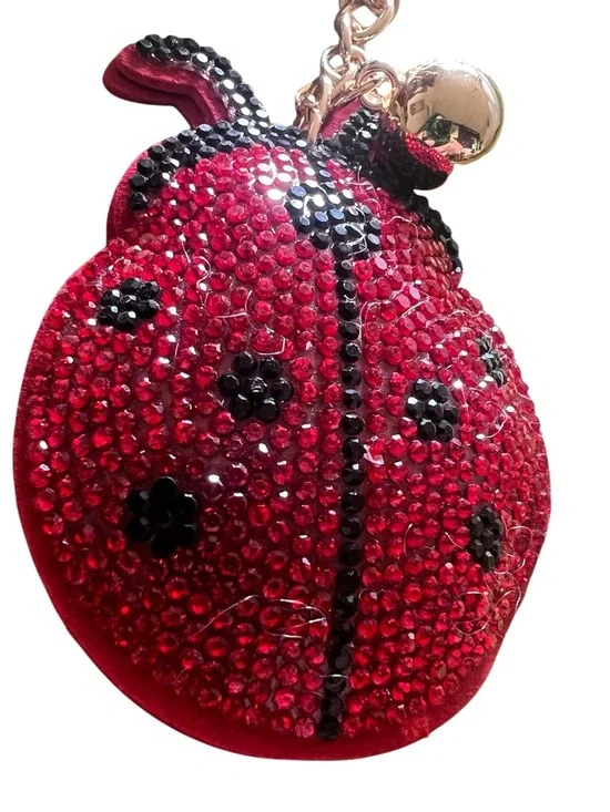 Red Rhinestone Ladybug Keychain with Gold Hardware - Picture 2 of 2